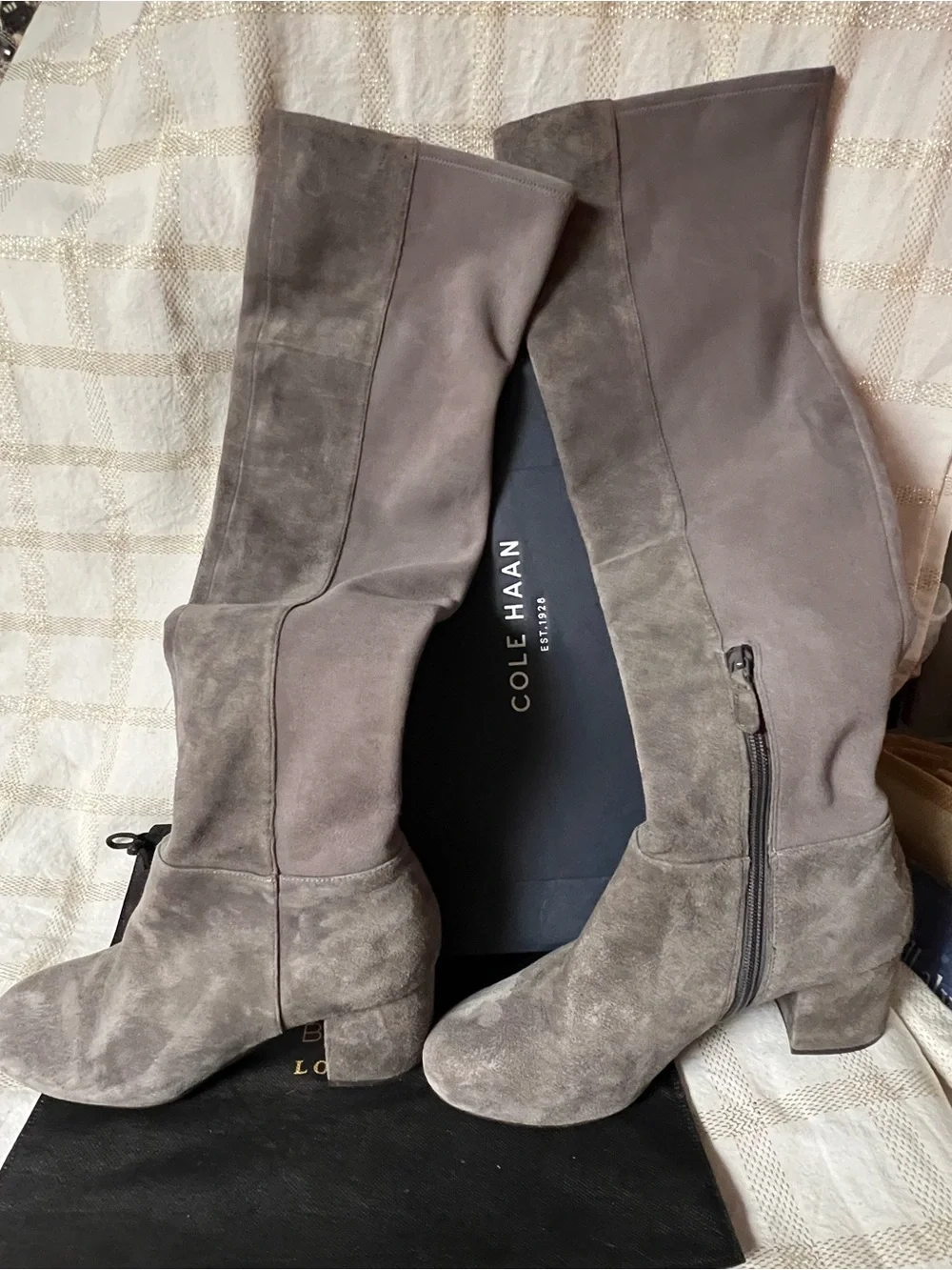 Cole Haan Suede Over-the-Knee Boots in Taupe Gray